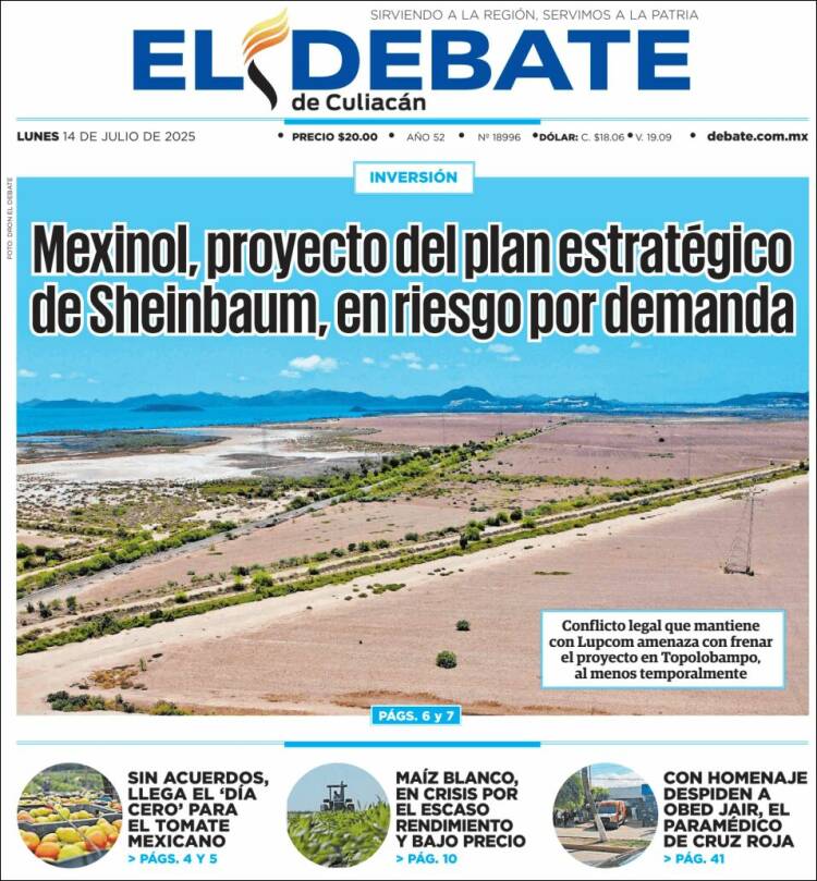 Portada de El Debate de Culiacán (México)