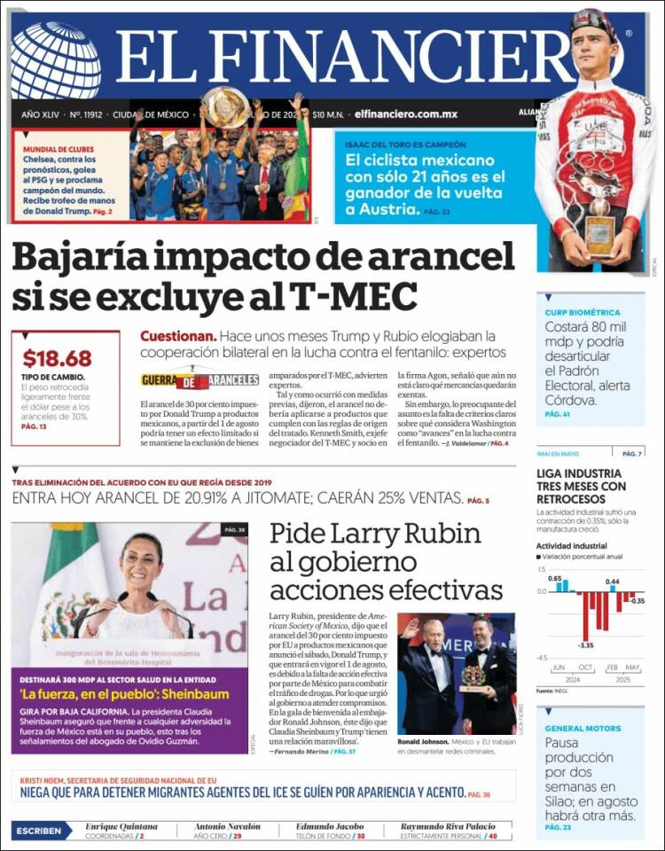 Portada de El Financiero (Mexico)