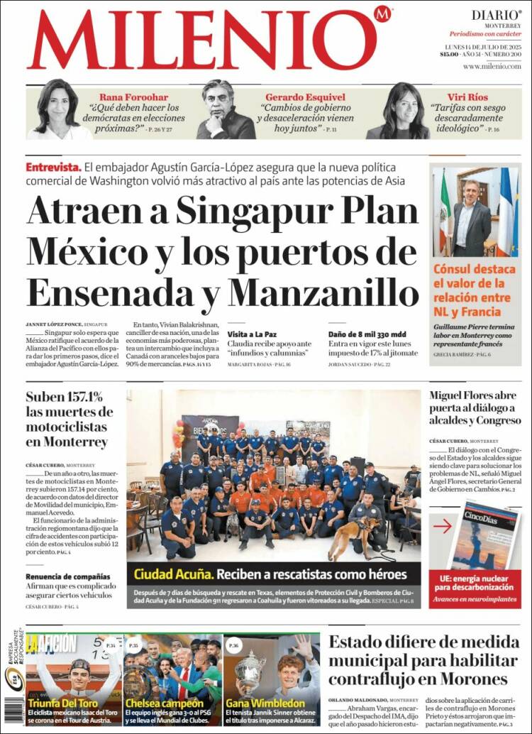 Portada de Milenio de Monterrey (México)