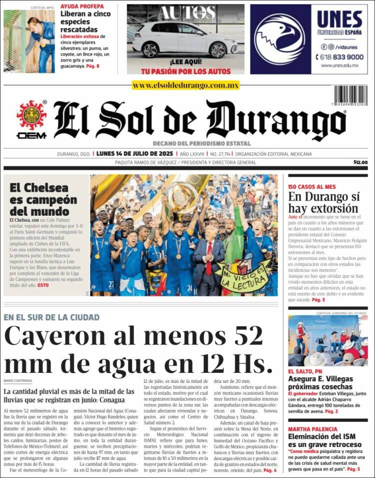 Portada de El Sol de Durango (México)