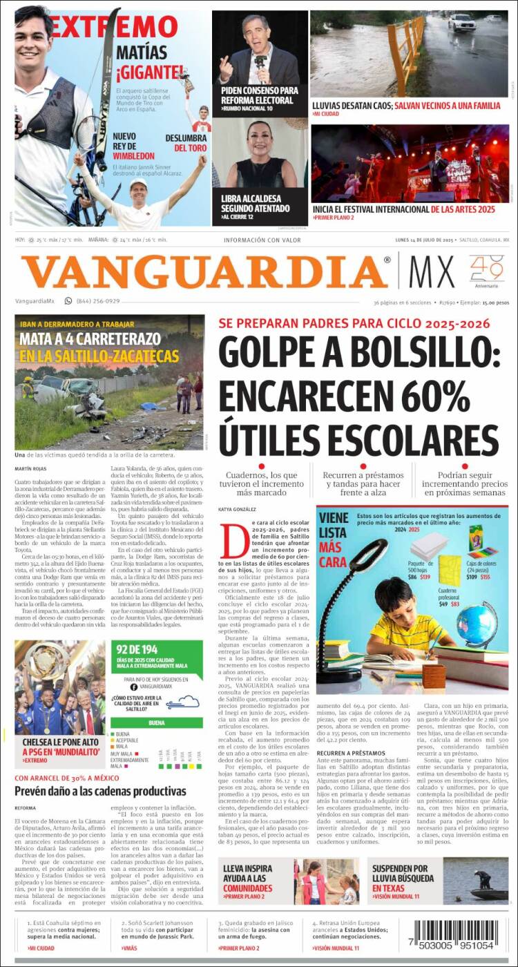 Portada de Vanguardia (México)