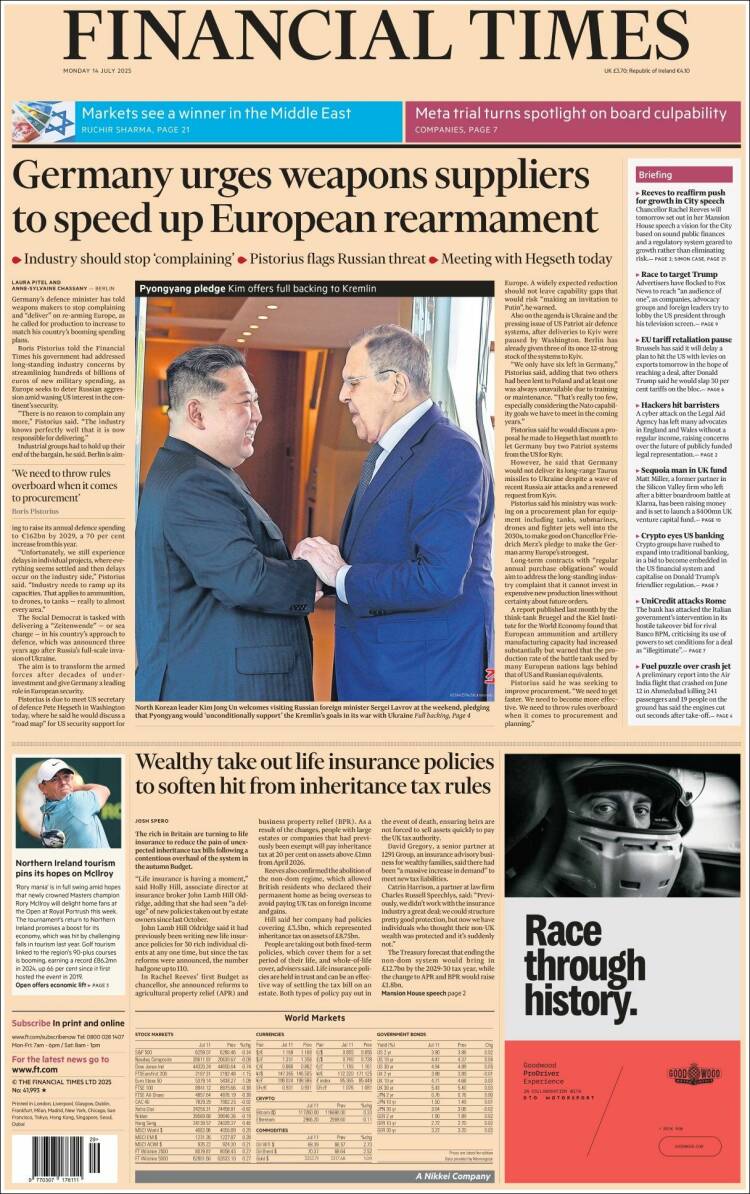 Portada de Financial Times (Royaume-Uni)