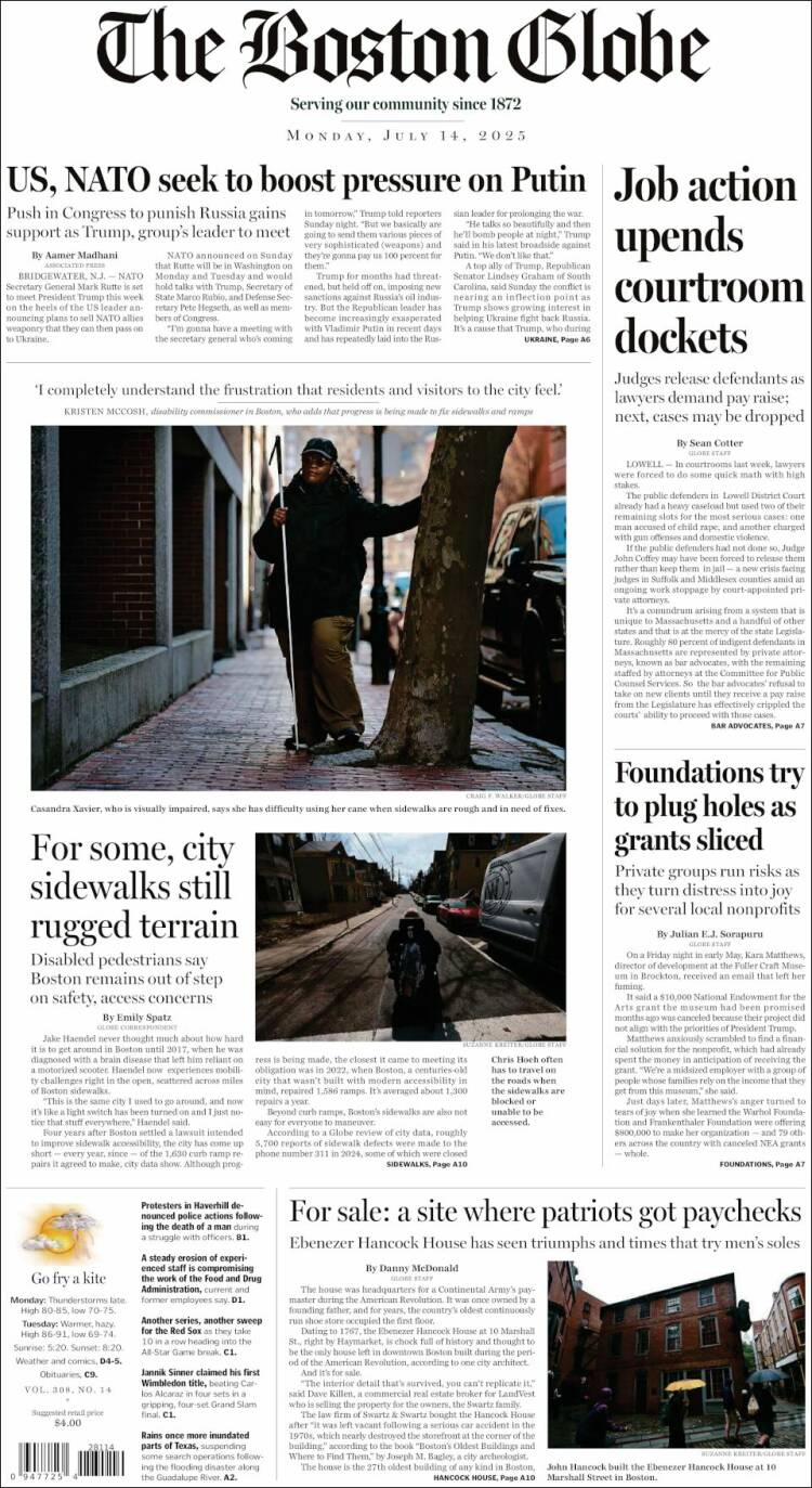 Portada de Boston Globe (USA)