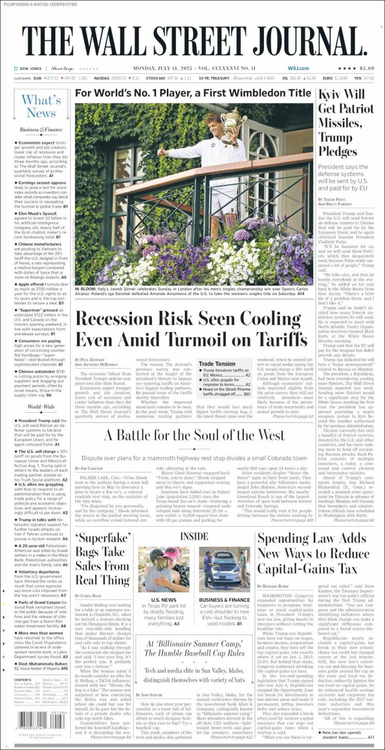 Portada de Wall Street Journal (USA)