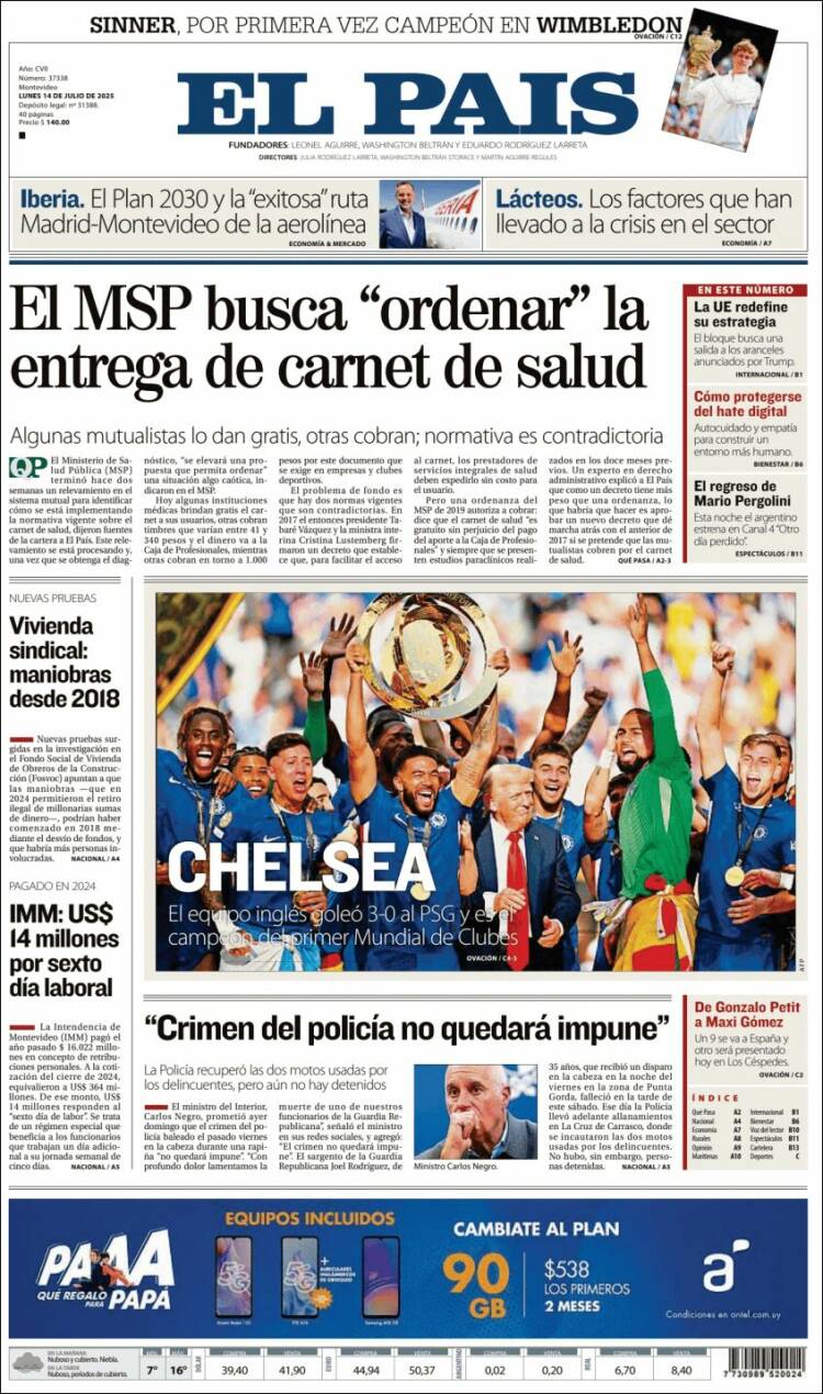Portada de El País (Uruguay)