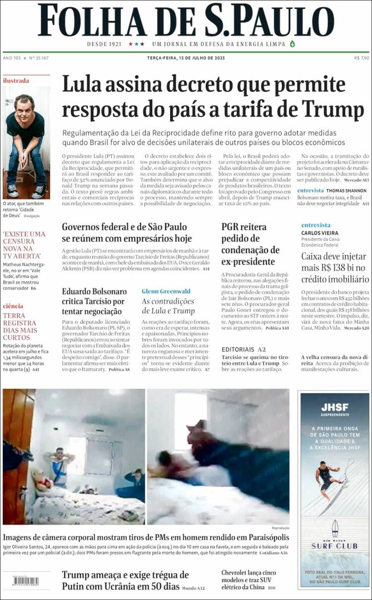 Portada de Folha de São Paulo (Brasil)