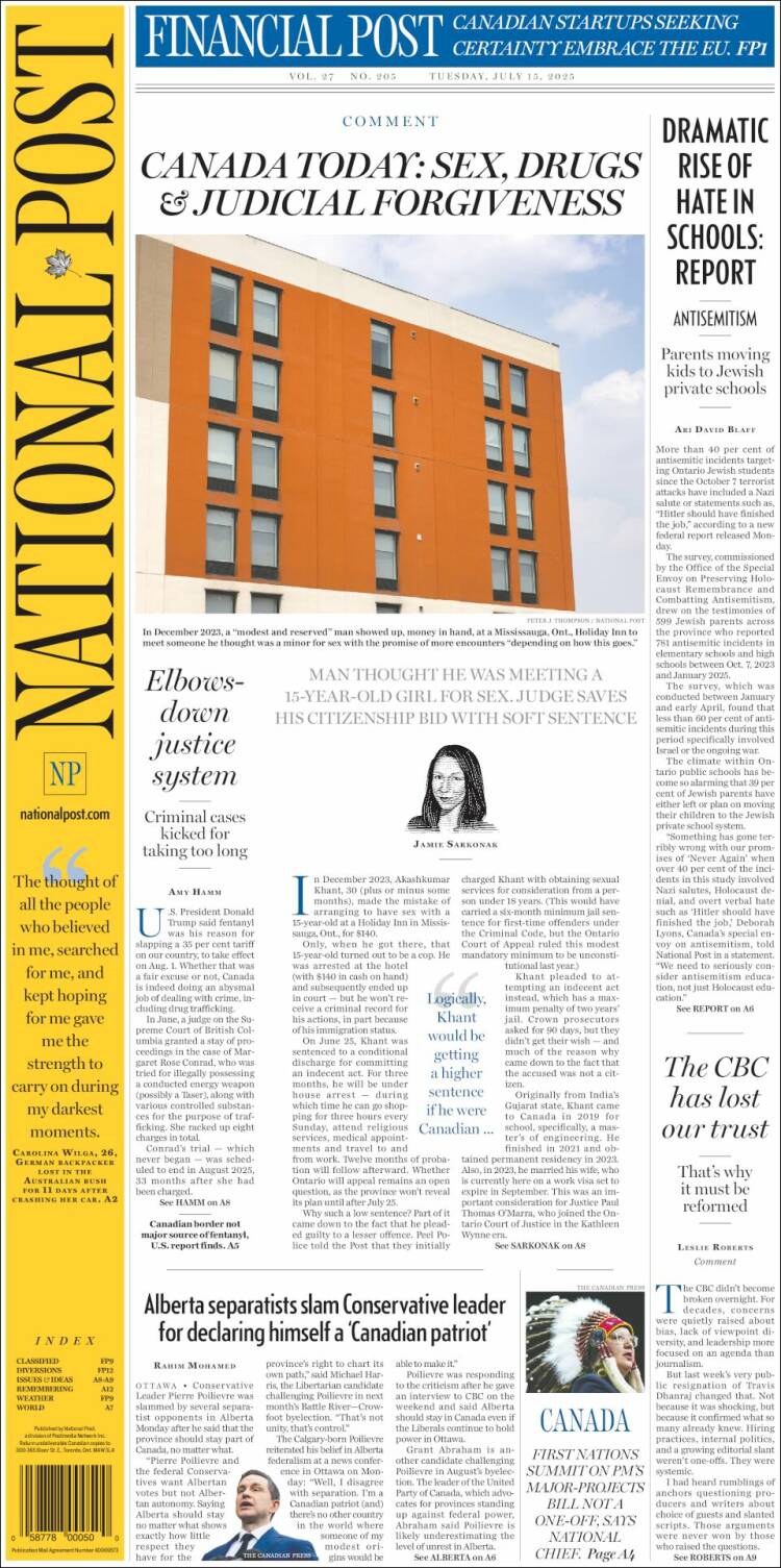 Portada de The National Post (Canada)
