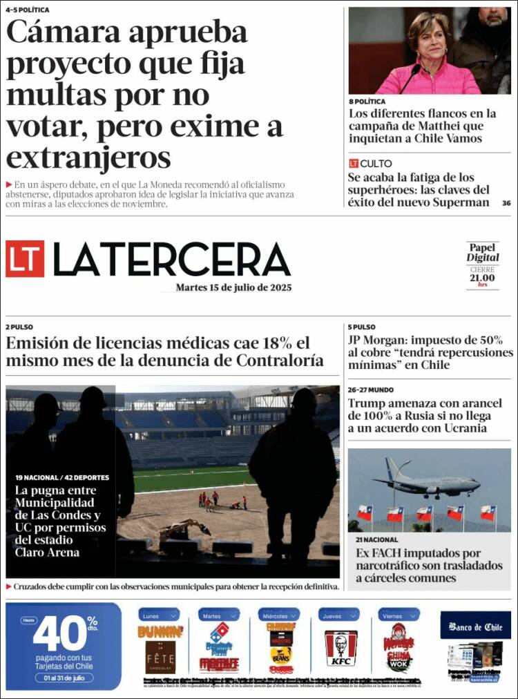 Portada de La Tercera (Chile)