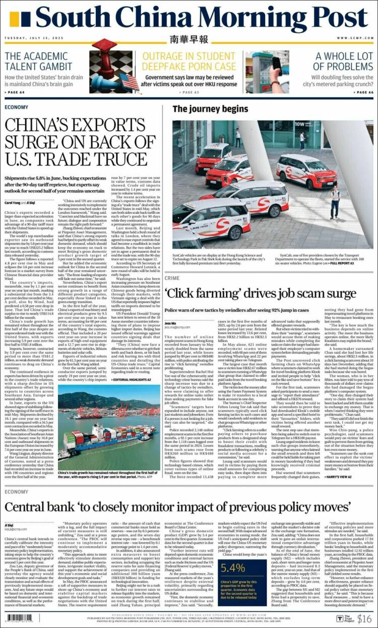 Portada de South China Morning Post (Chine)