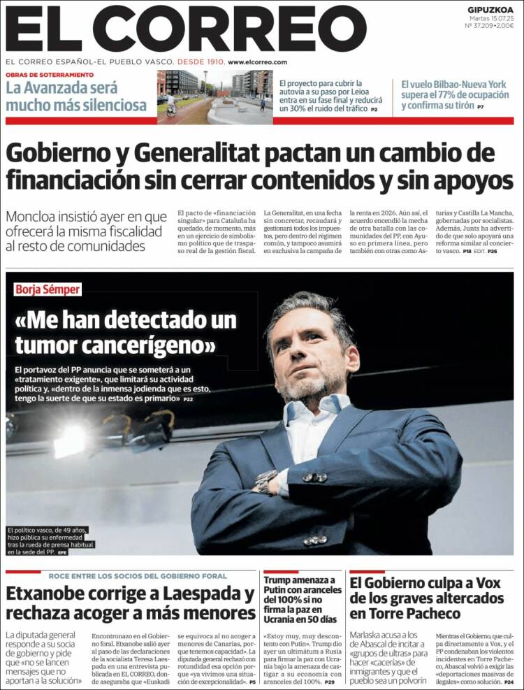 Portada de El Correo - Guipuzcoa (España)