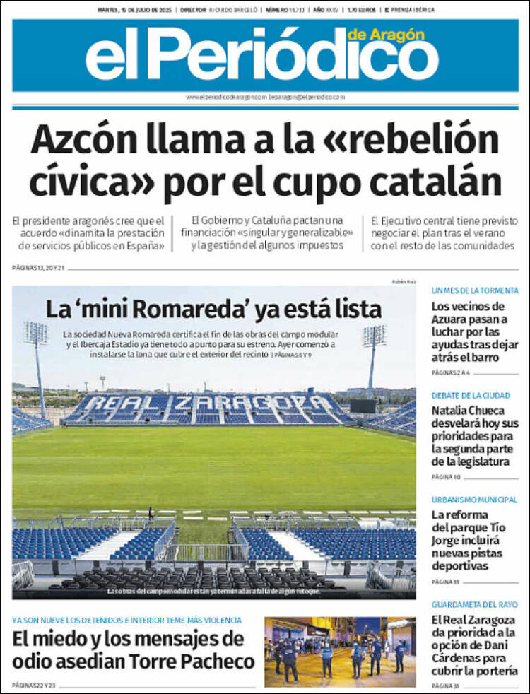 Portada de El Periódico de Aragón (Spain)