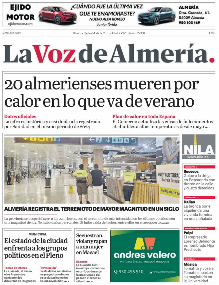 Portada de La Voz de Almería (España)