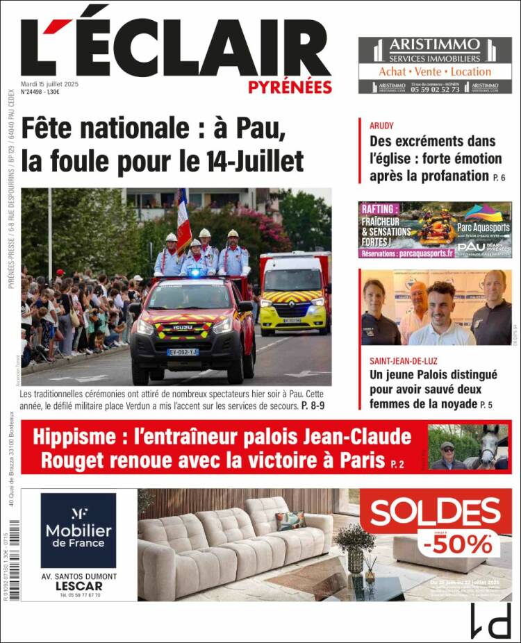 Portada de L'Eclair des Pyrénées (France)