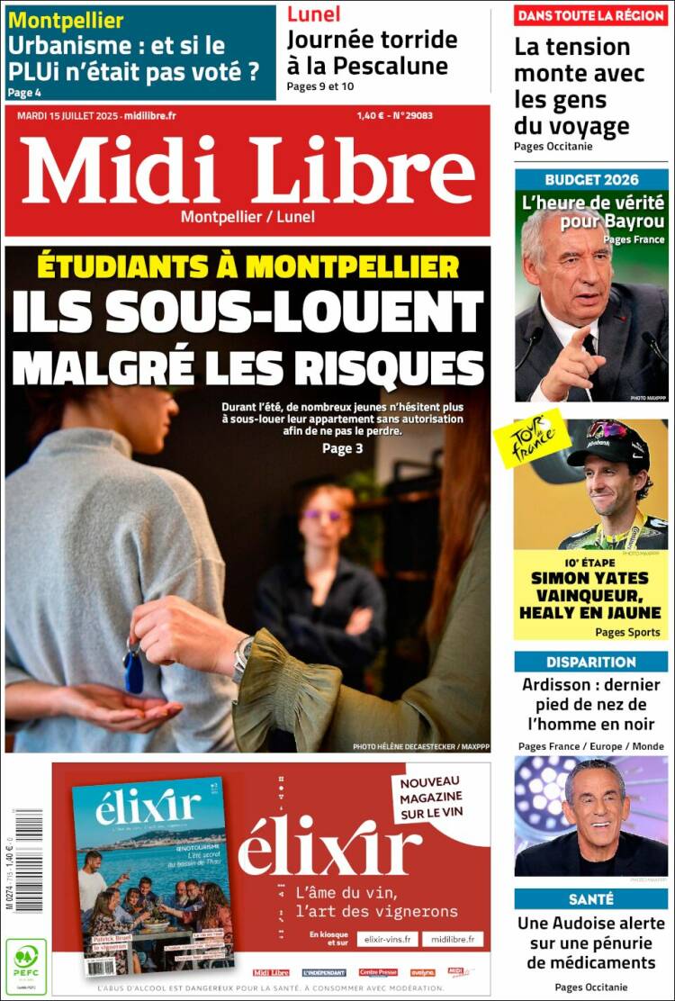 Portada de Midi Libre (Francia)