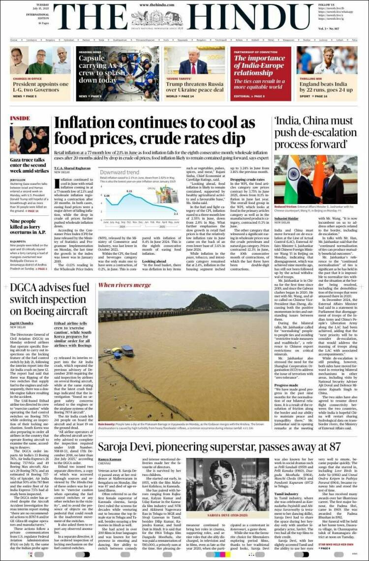 Portada de The Hindu (India)