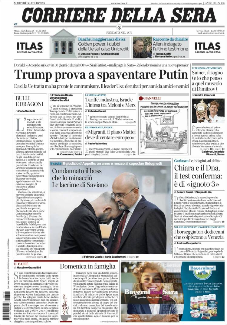Portada de Corriere della Sera (Italy)
