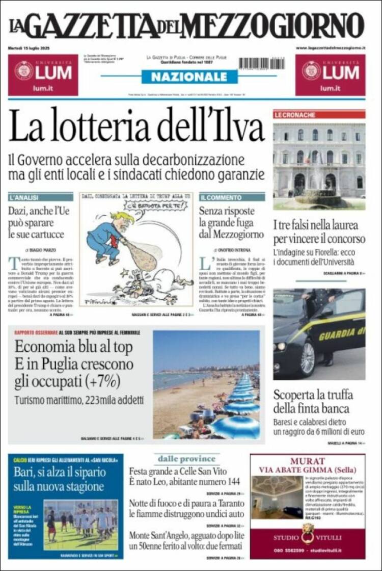 Portada de La Gazzetta del Mezzogiorno (Italy)