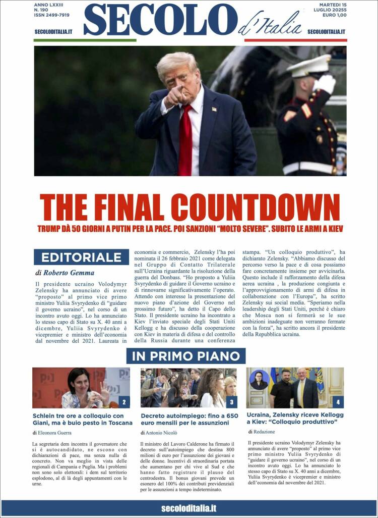 Portada de Secolo d'Italia (Italy)