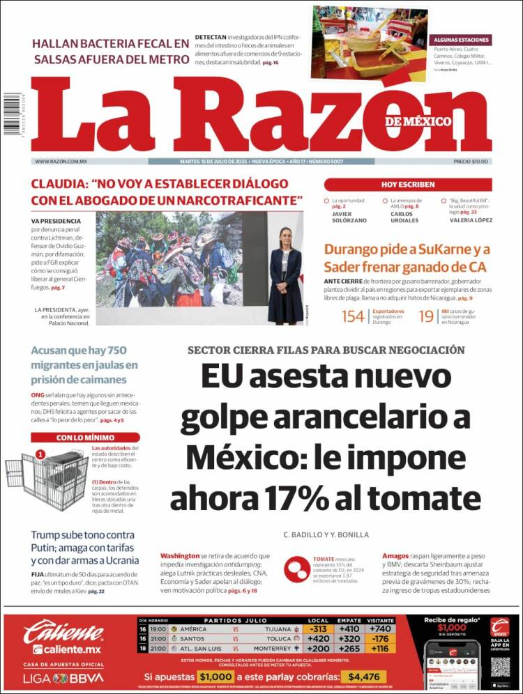 Portada de La Razón (Mexique)