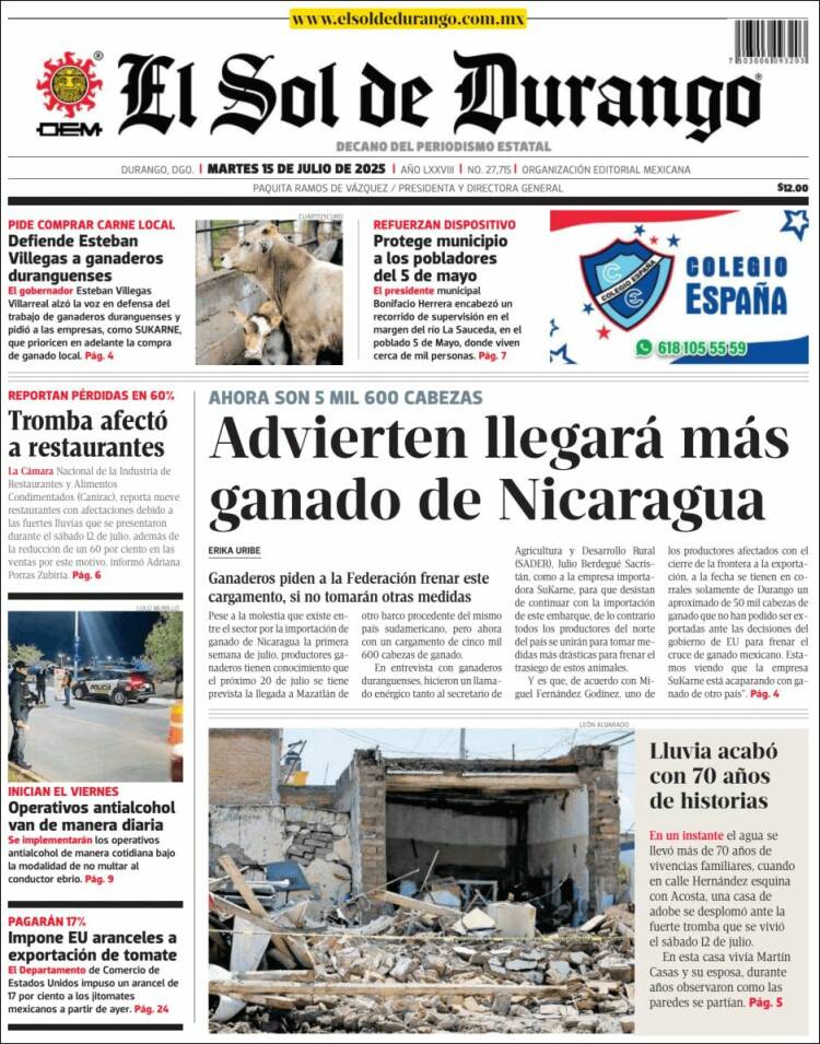 Portada de El Sol de Durango (Mexico)