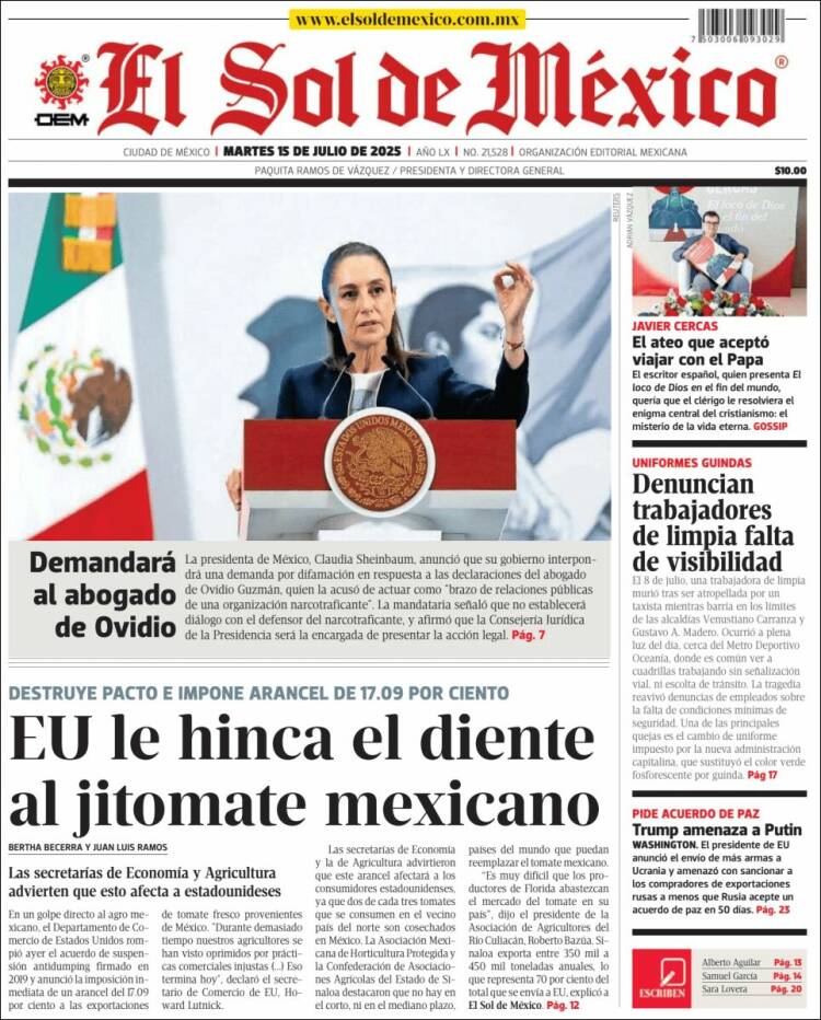 Portada de El Sol de México (México)
