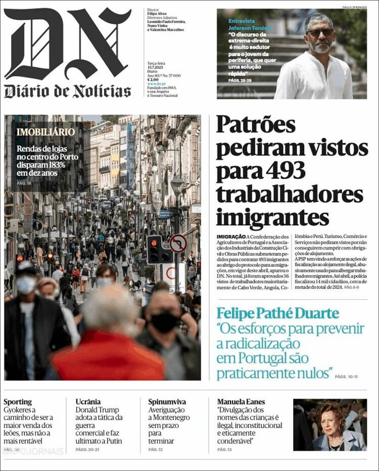 Portada de Diário de Noticias (Portugal)