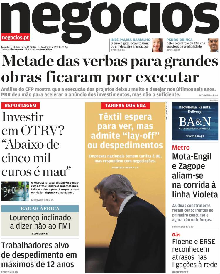 Portada de Jornal de Negócios (Portugal)
