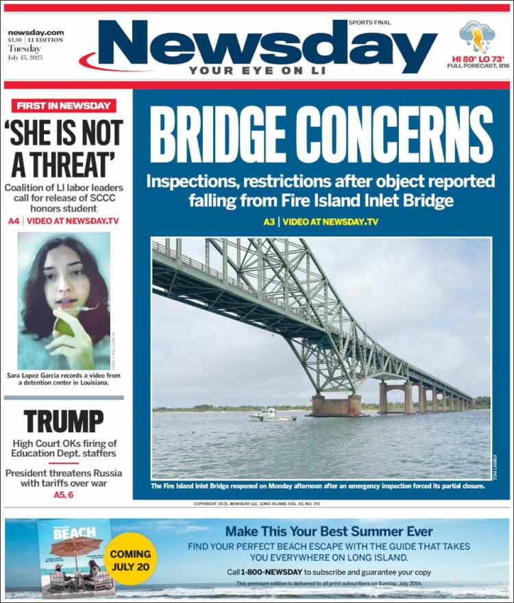 Portada de Newsday (États-Unis)