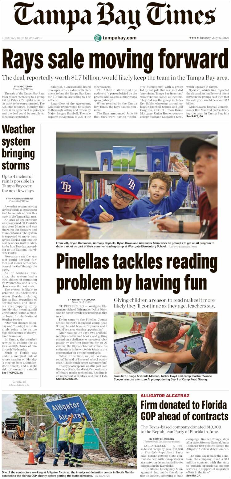 Portada de Tampa Bay Times (USA)