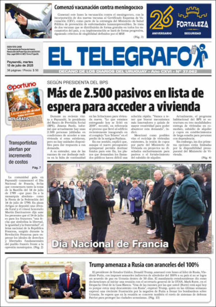 Portada de El Telégrafo (Uruguay)
