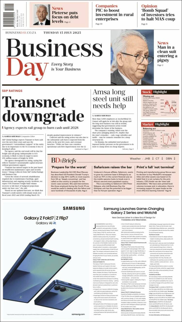 Portada de Business Day (South Africa)