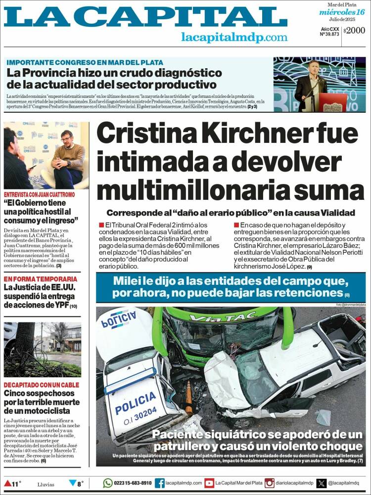 Portada de Diario La Capital - Mar del Plata (Argentina)