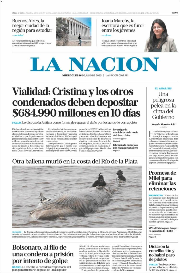Portada de La Nación (Argentina)