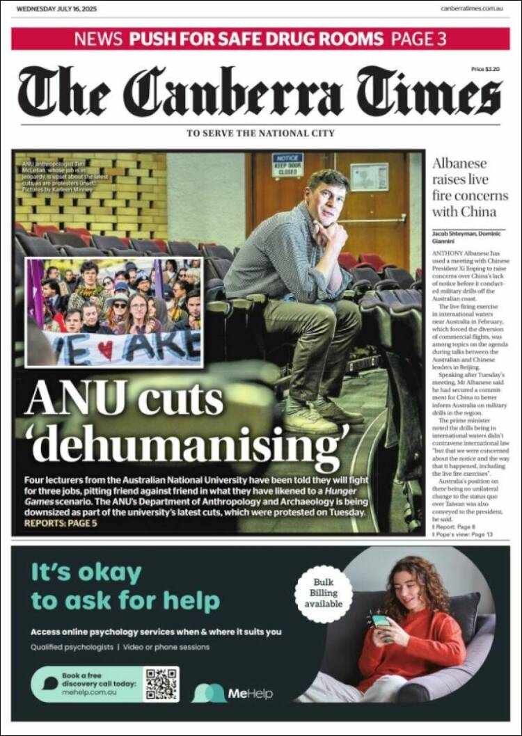 Portada de The Canberra Times (Australia)