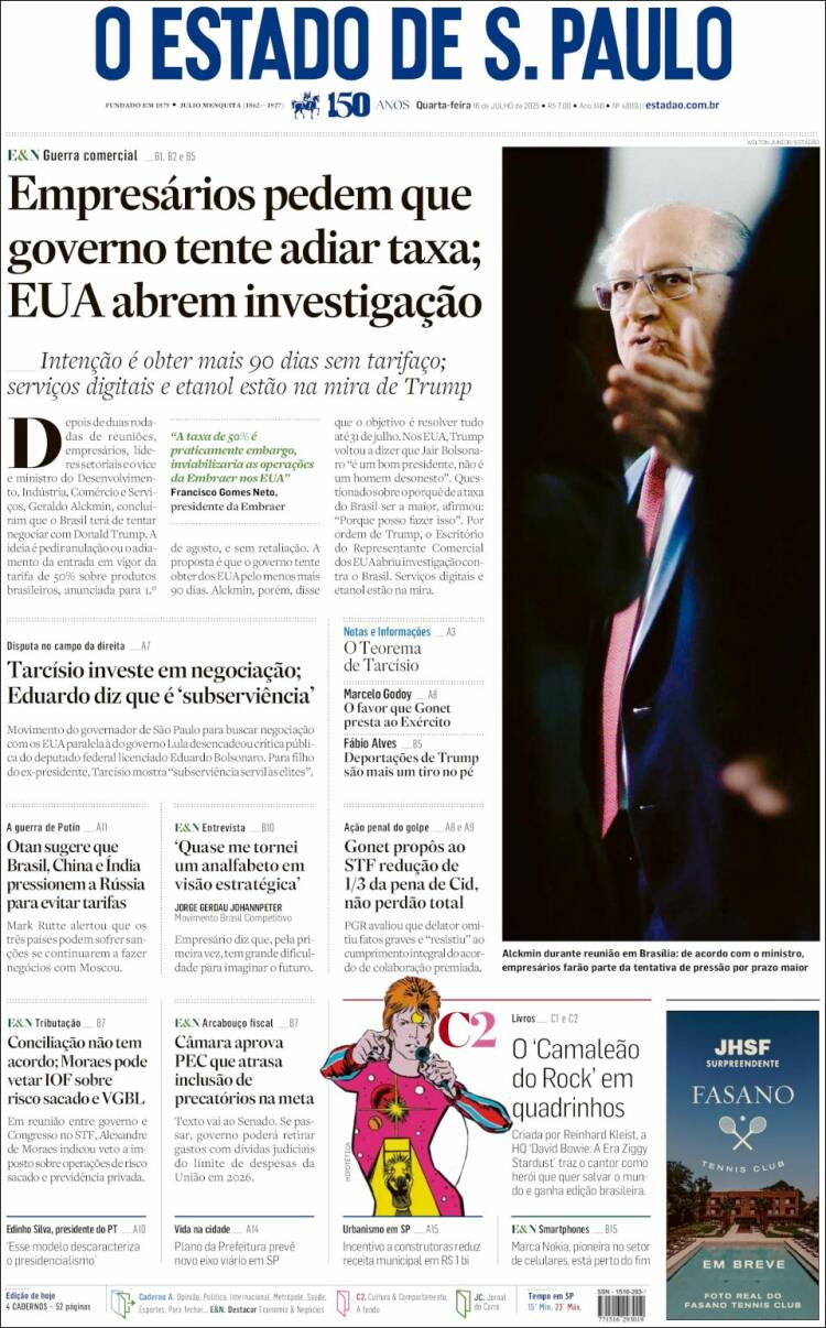 Portada de O Estado de São Paulo (Brasil)