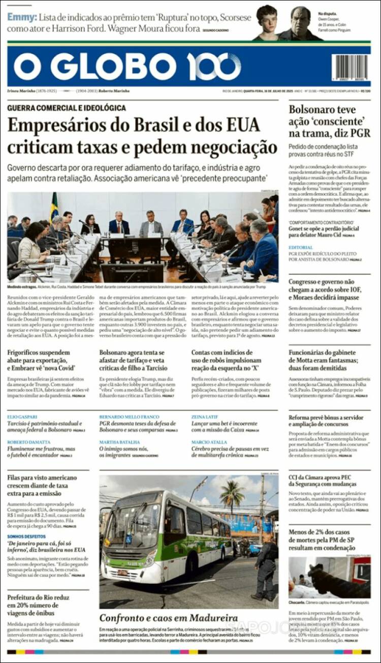 Portada de O Globo (Brasil)