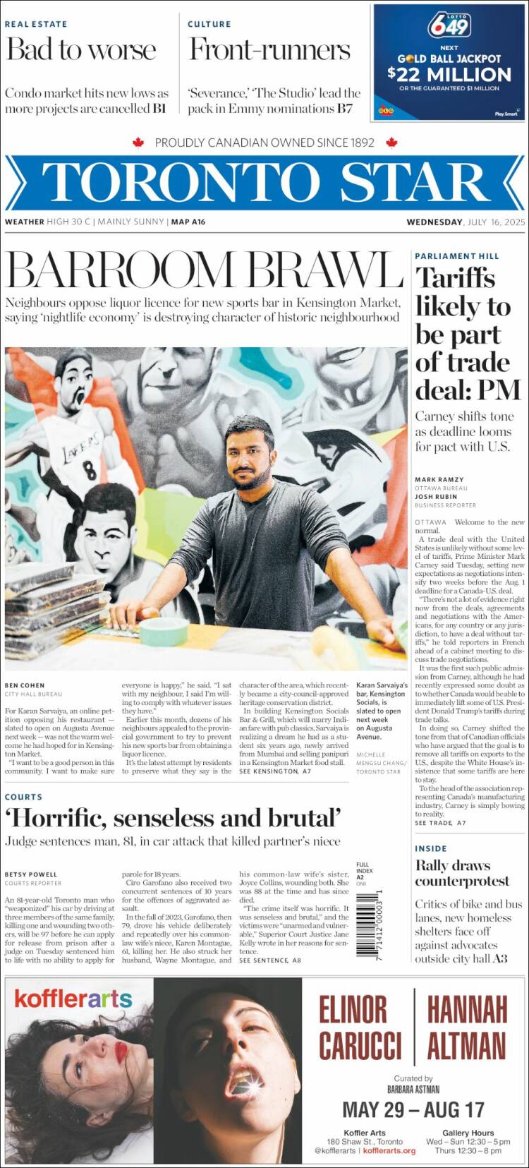 Portada de The Toronto Star (Canadá)