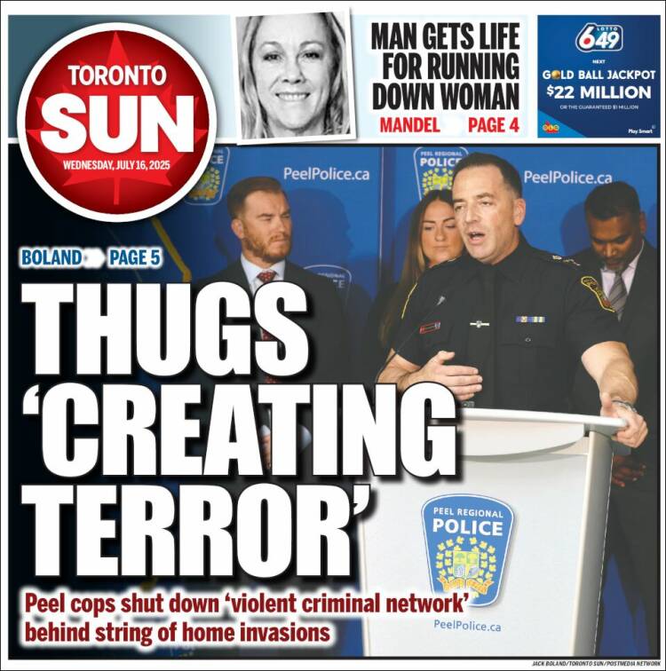 Portada de The Toronto Sun (Canadá)