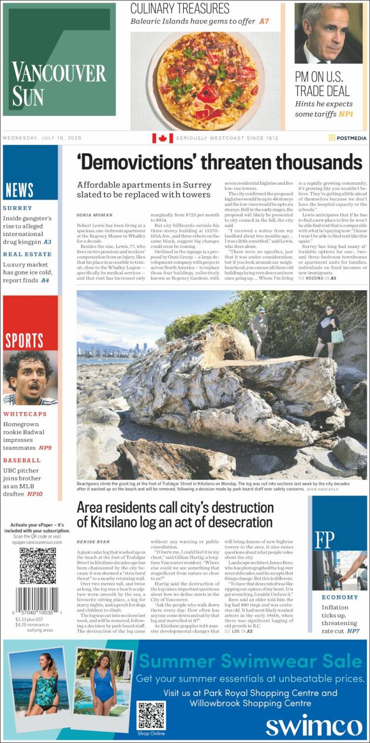 Portada de The Vancouver Sun (Canadá)