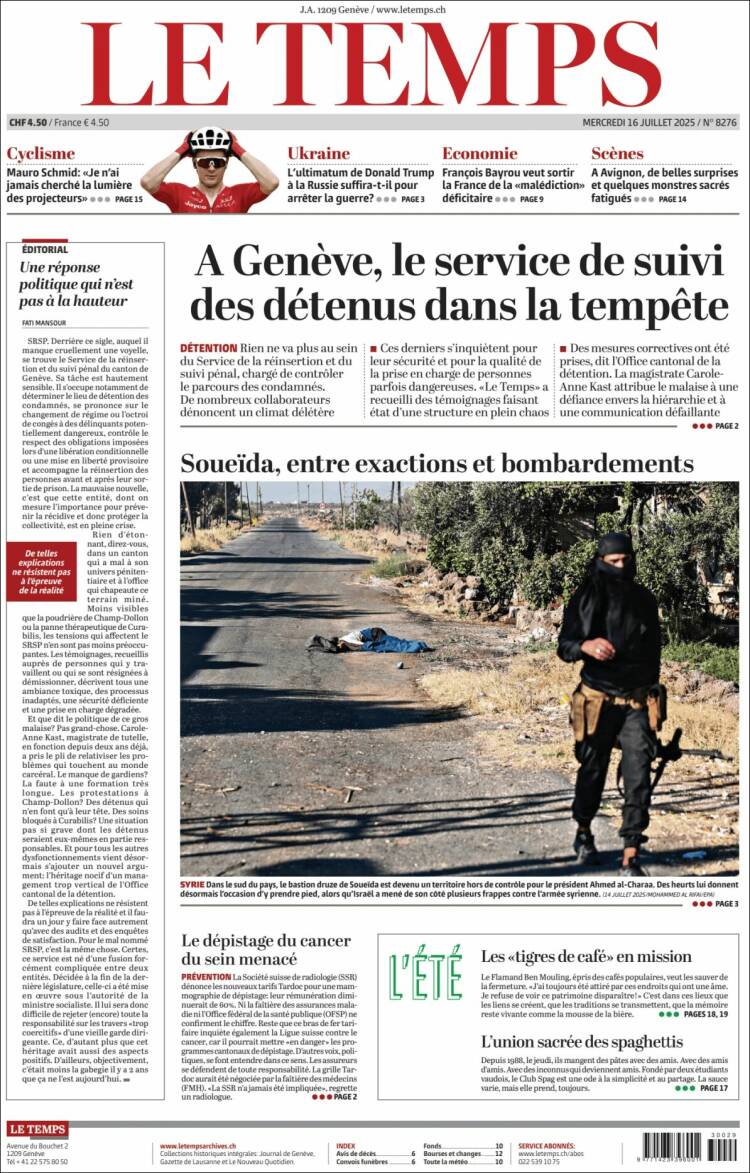 Portada de Le Matin (Switzerland)