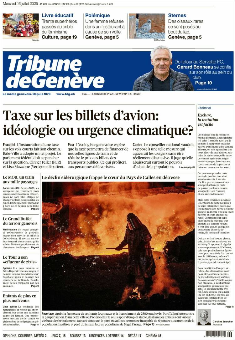 Portada de La Tribune de Genève (Switzerland)