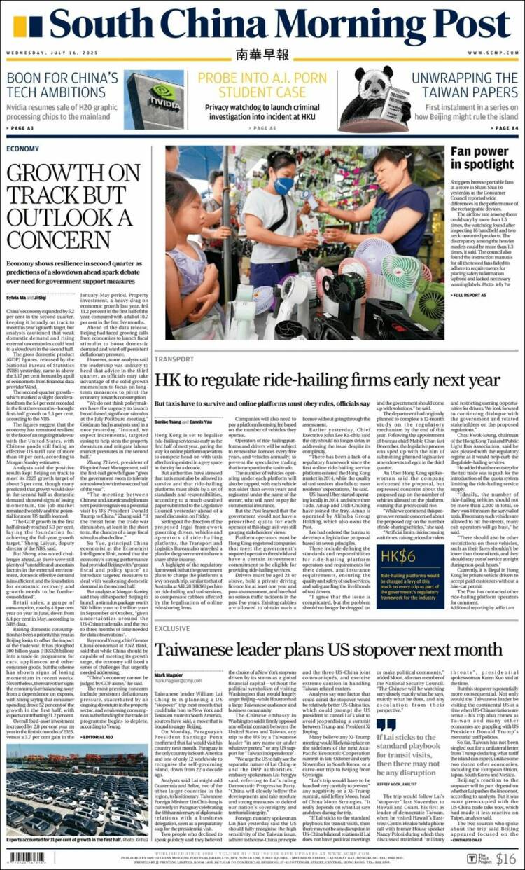 Portada de South China Morning Post (China)