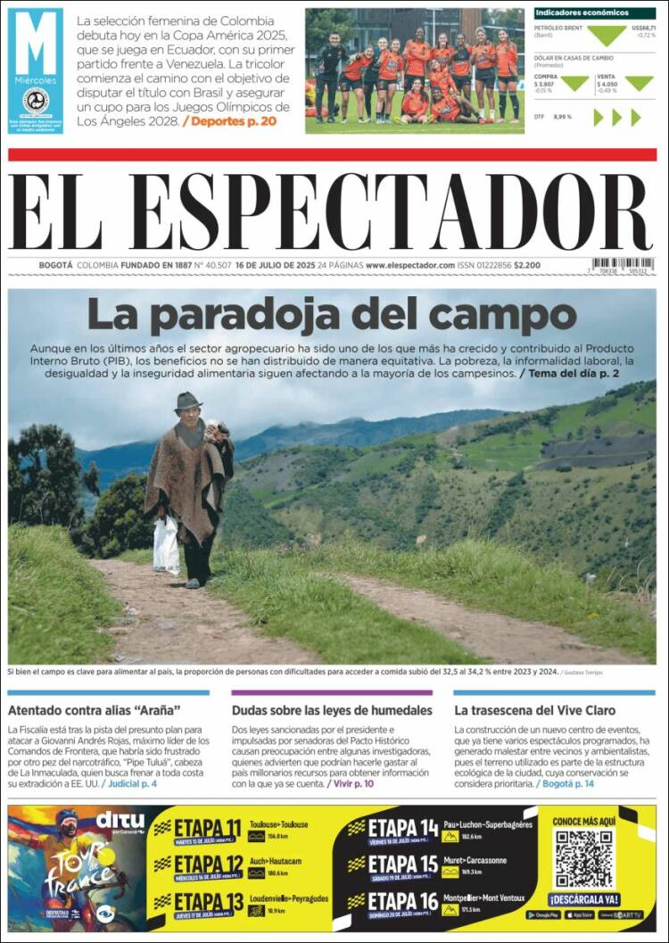 Portada de El Espectador (Colombia)