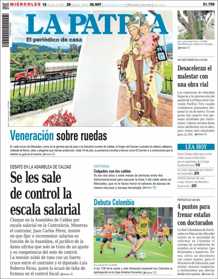 Portada de La Patria (Colombia)