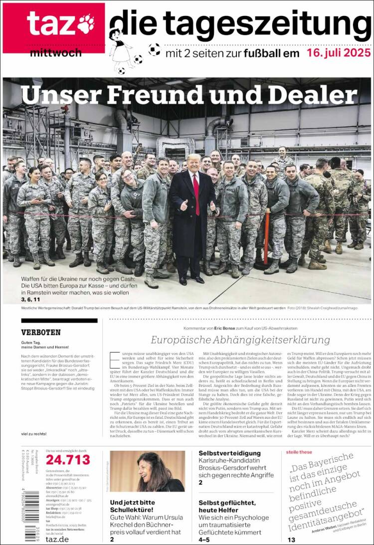 Portada de Die Tageszeitung (Germany)