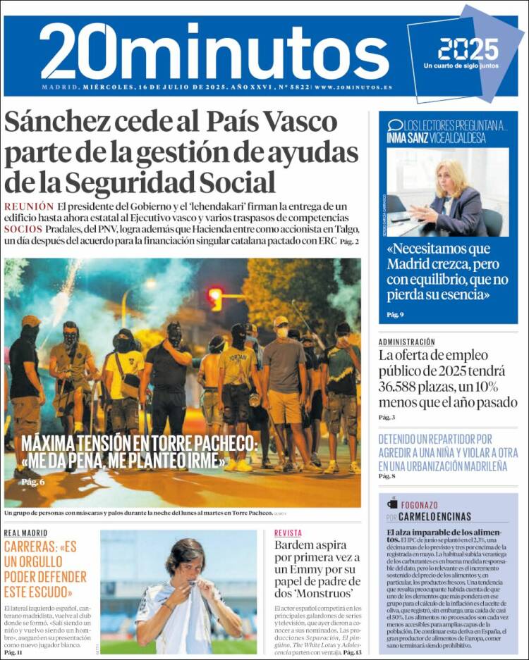 Portada de 20 Minutos - Madrid (Spain)