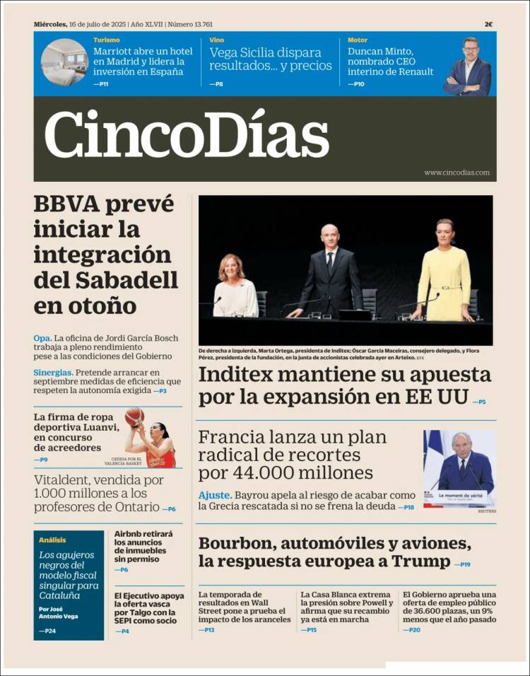 Portada de Cinco Días (Spain)