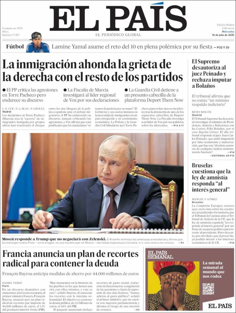 Portada de El País (Spain)