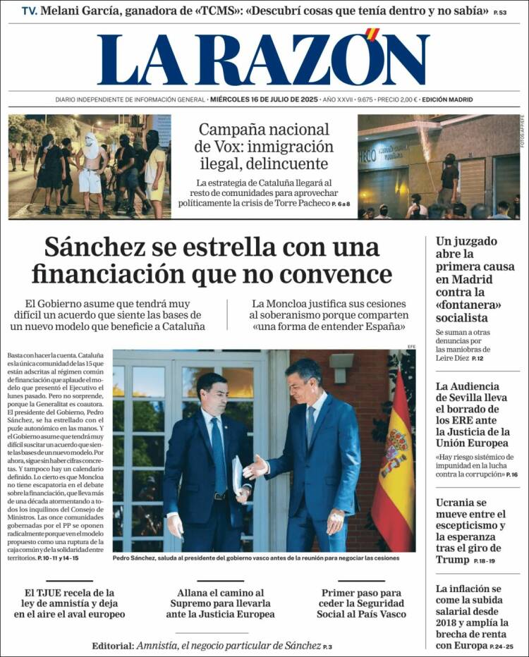 Portada de La Razón (Spain)