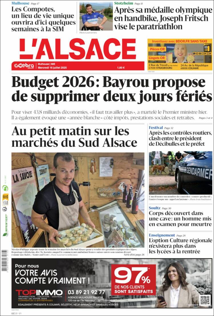 Portada de Journal L'Alsace (France)